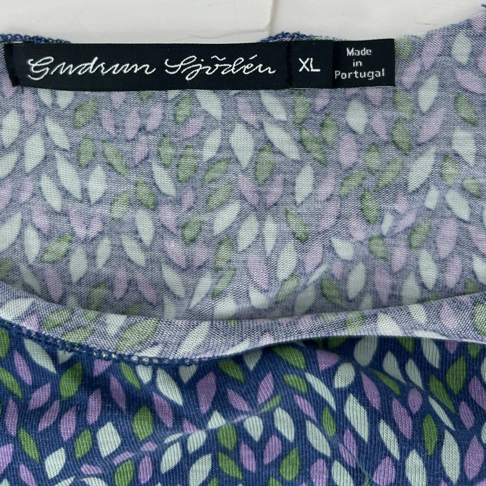 Gudrun Sjoden Leaf Print Top Womens XL Blue Purple Long Sleeve Lettuce Edge - Picture 4 of 5